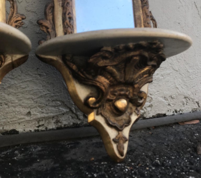 Pair of Antique Italian Mirrored Wall Brackets For Sale at 1stDibs