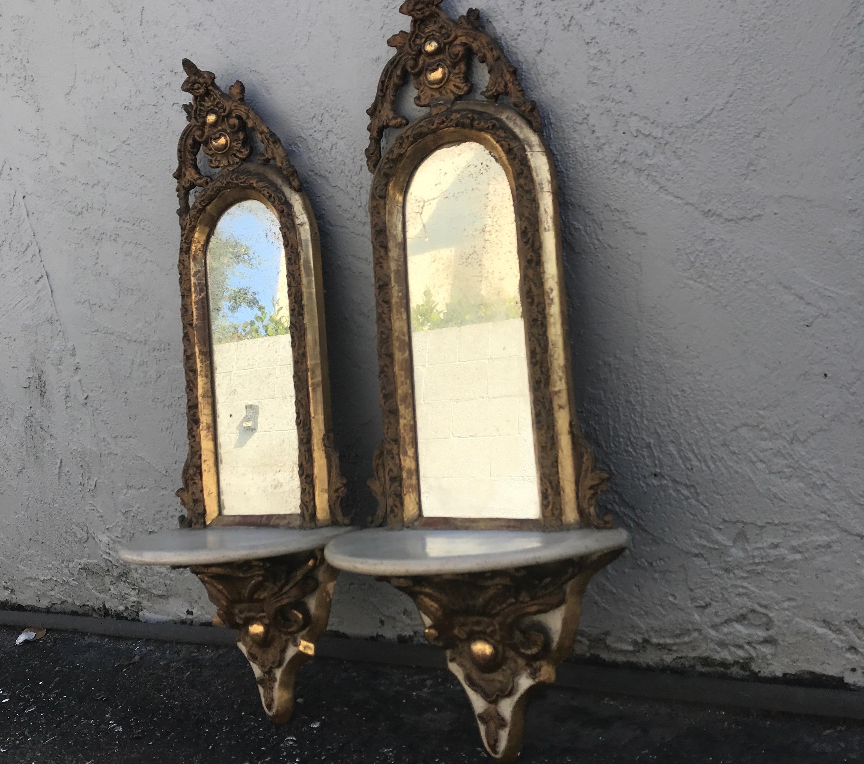 Pair of Antique Italian Mirrored Wall Brackets In Good Condition For Sale In West Palm Beach, FL
