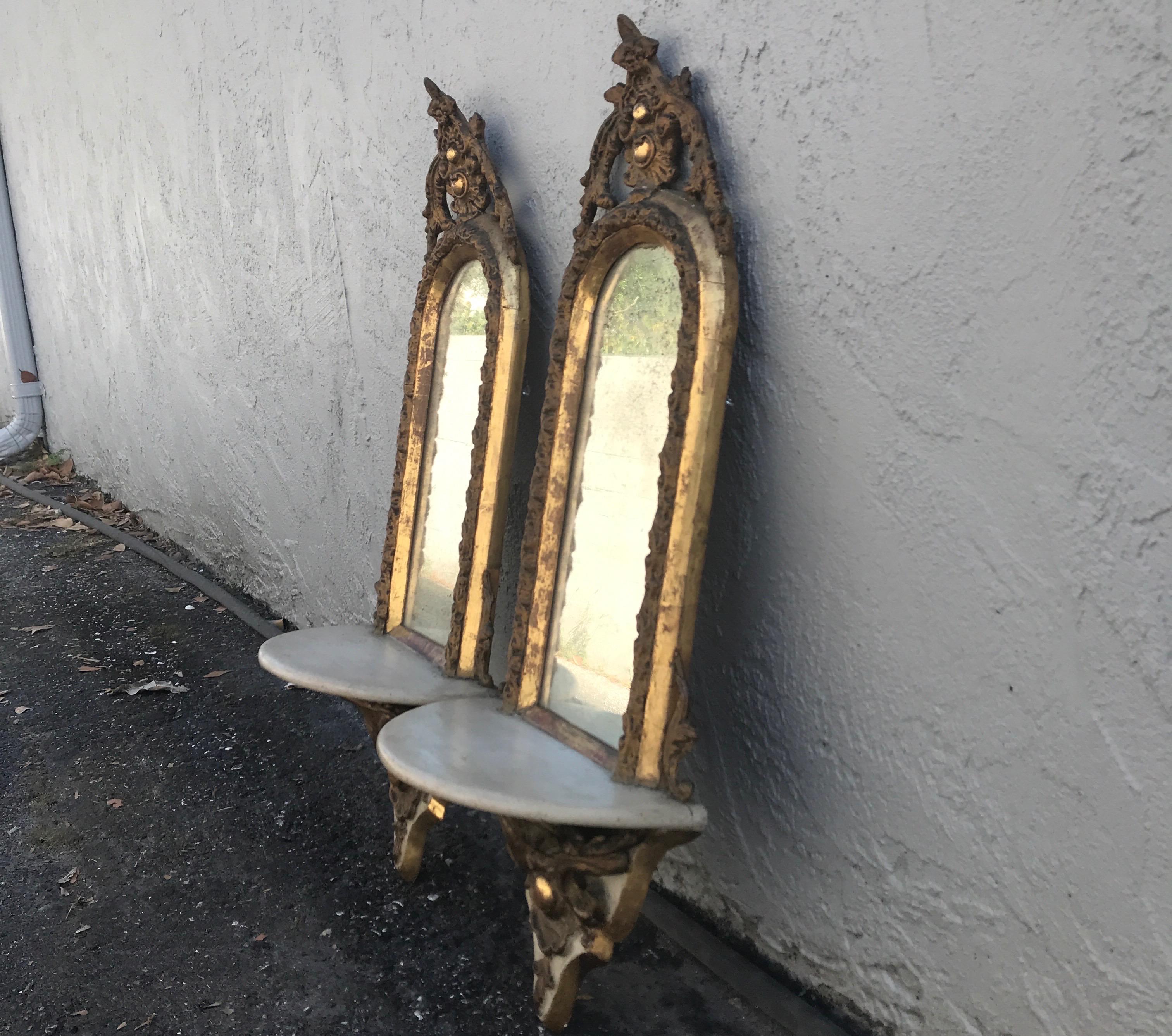 19th Century Pair of Antique Italian Mirrored Wall Brackets For Sale