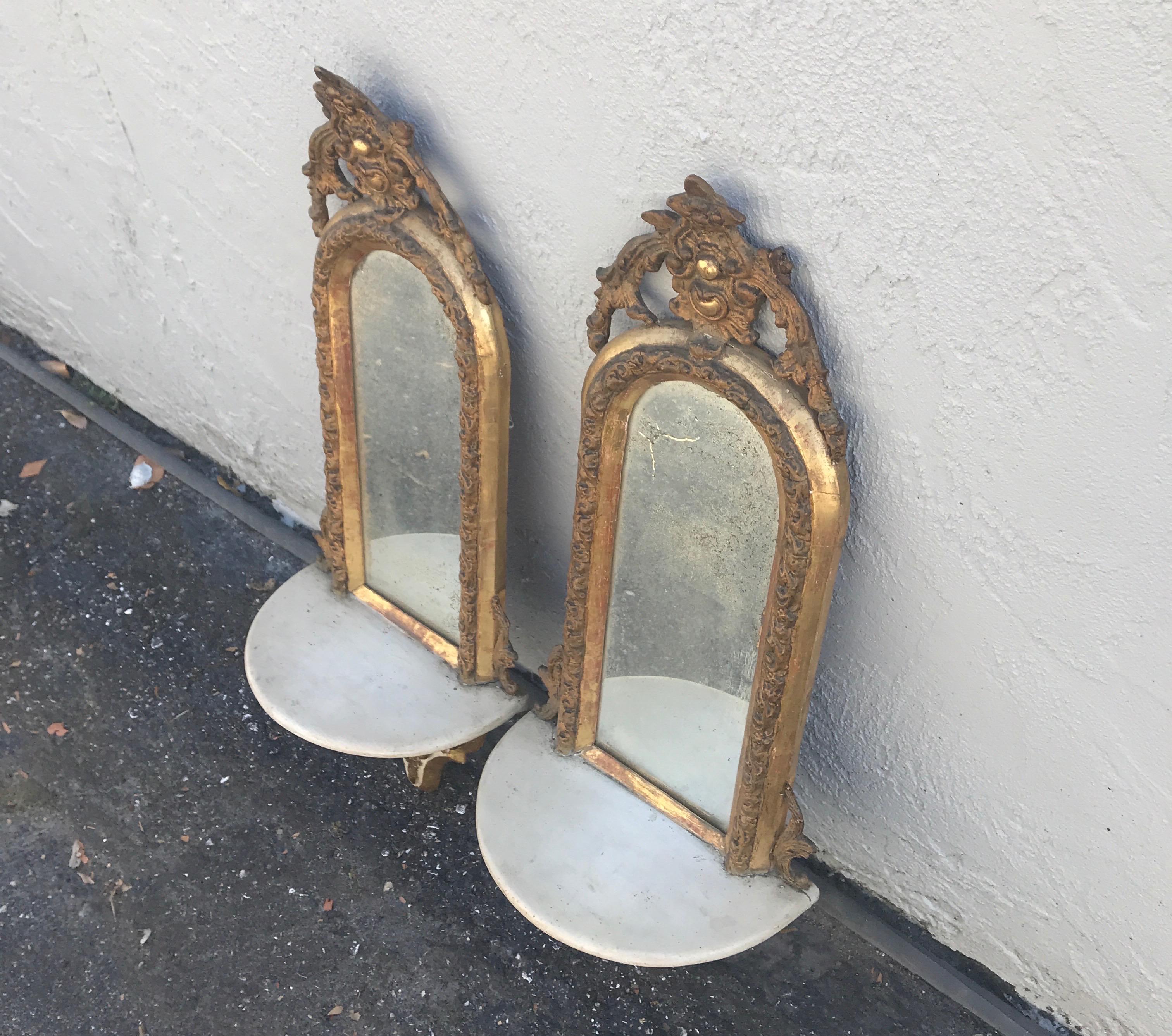 Pair of Antique Italian Mirrored Wall Brackets For Sale 1