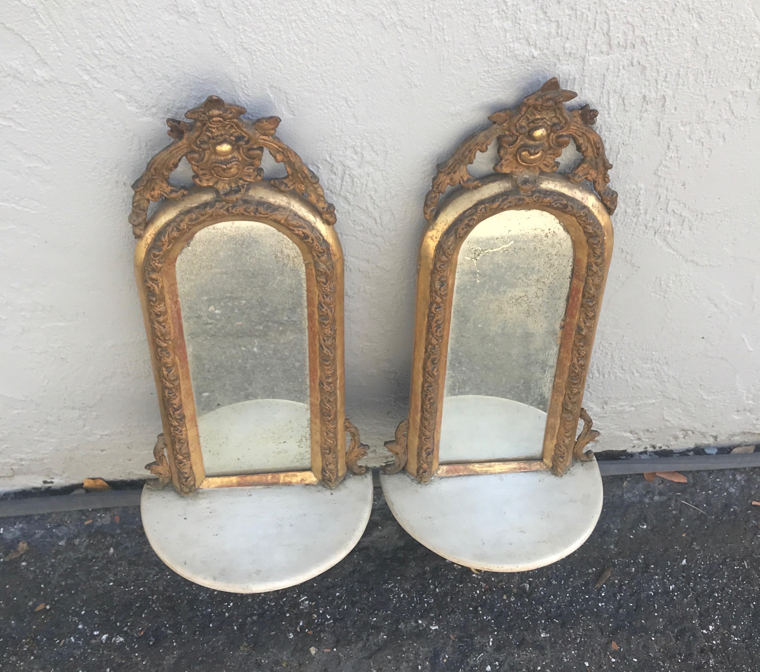 Pair of Antique Italian Mirrored Wall Brackets For Sale 2