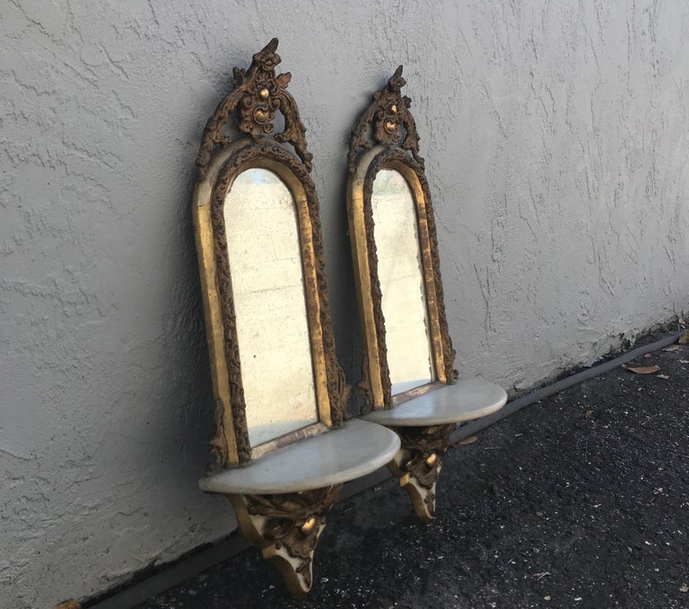 Pair of Antique Italian Mirrored Wall Brackets For Sale at 1stDibs