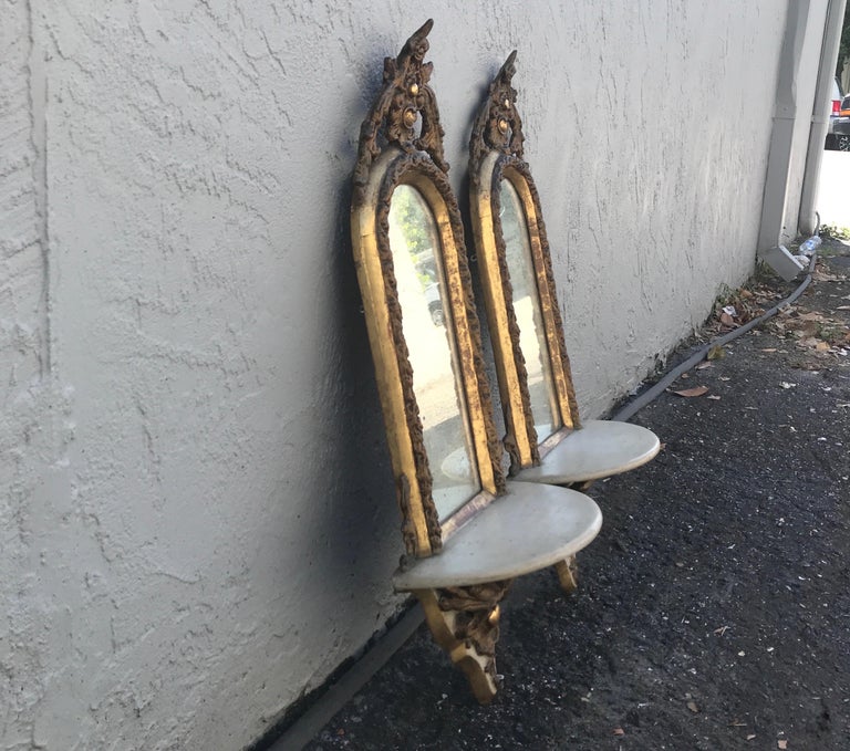 Pair of Antique Italian Mirrored Wall Brackets For Sale at 1stDibs