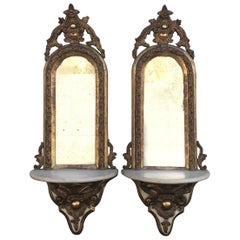 Pair of Antique Italian Mirrored Wall Brackets