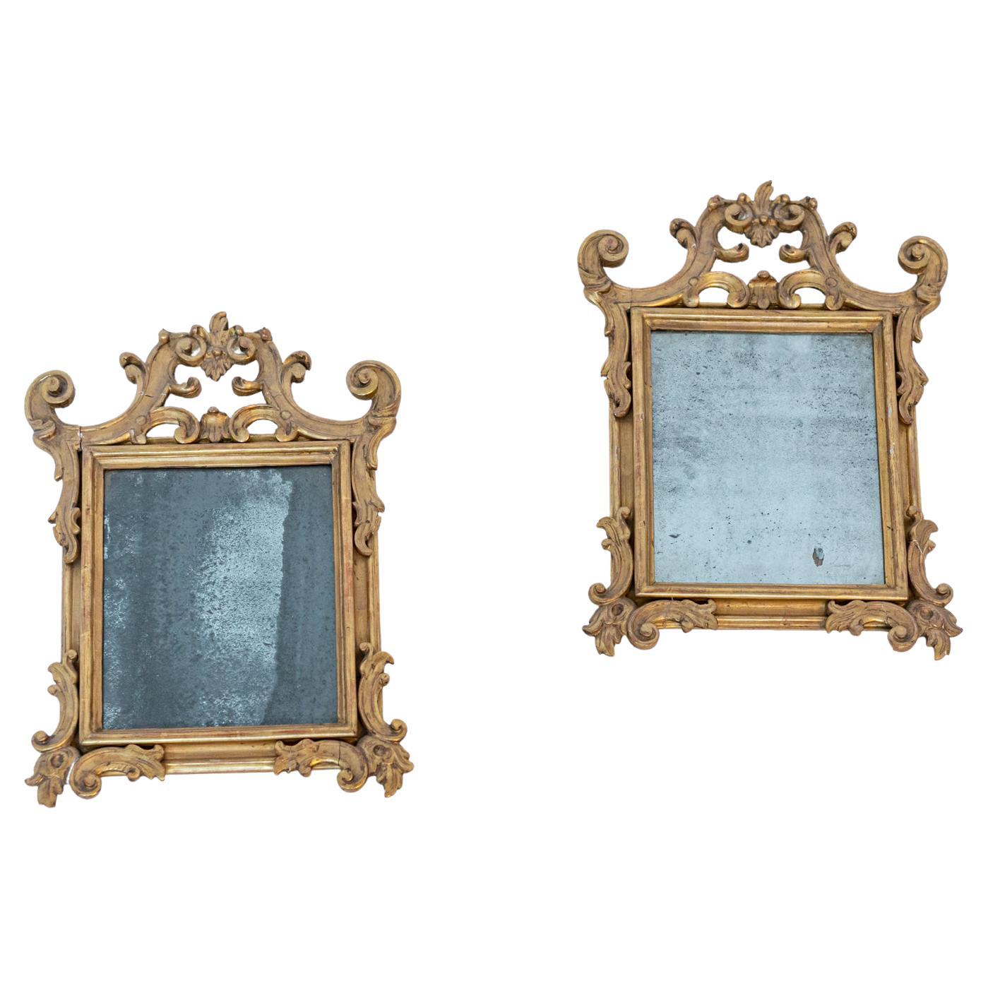 Pair of Antique Italian Mirrors in Gilded Wood