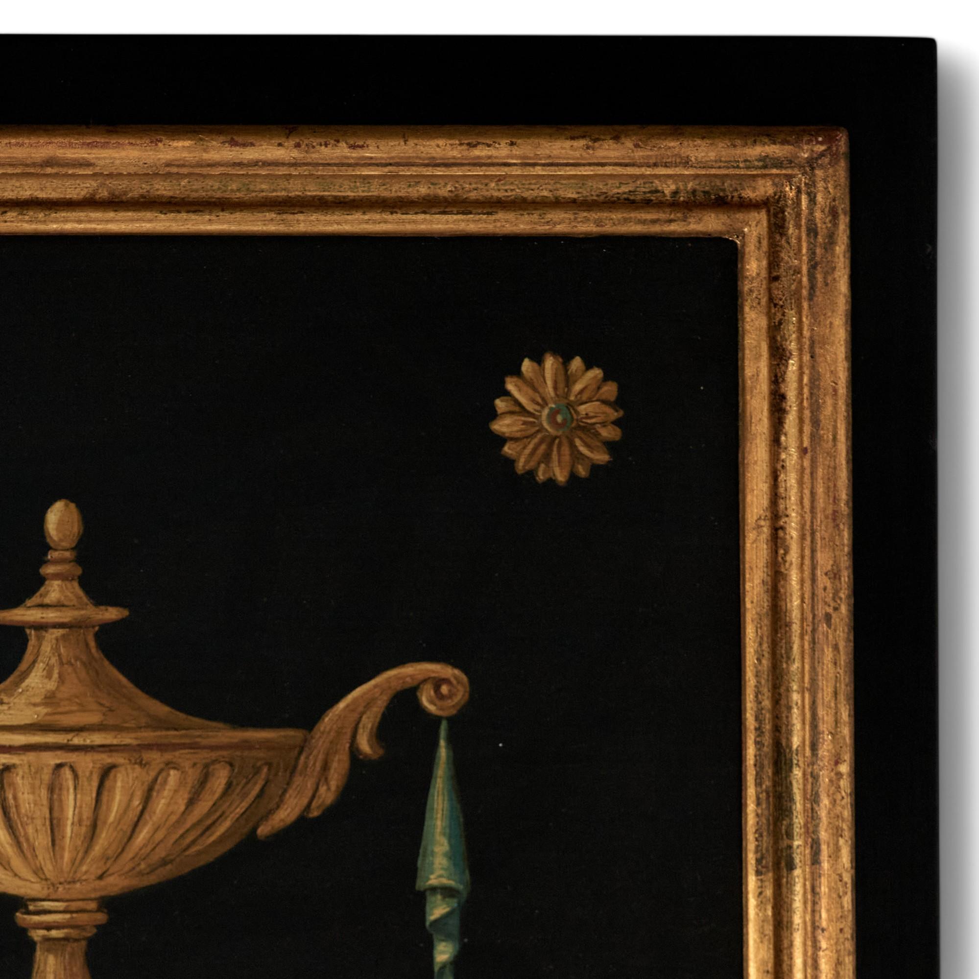 Pareja de Espejos de Pared Antiguos Italianos Neo Clásicos con Trompe L'oeil en venta 1