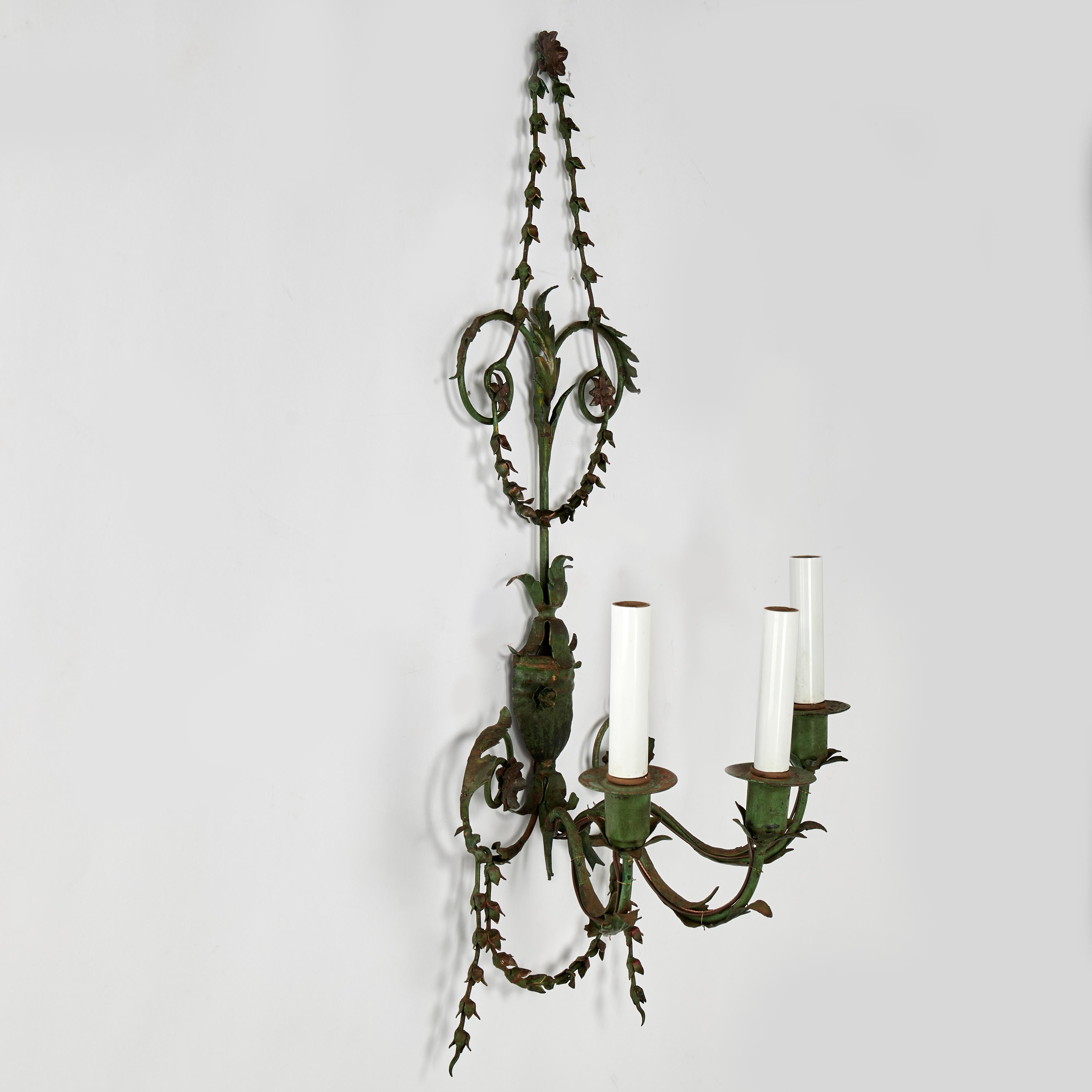 Metal Pair of Antique Italian Neo Classic Wall Sconces For Sale