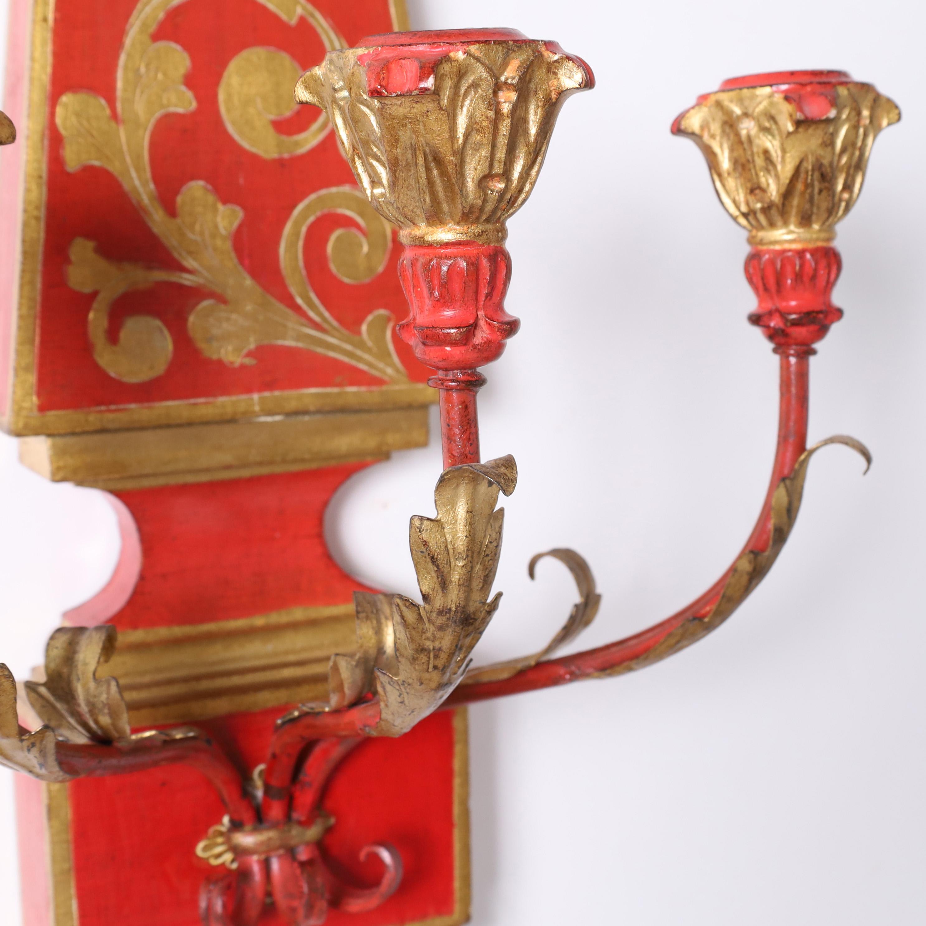 20th Century Pair of Antique Italian Neoclassic Painted Wall Sconces For Sale