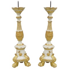 Pair of Antique Italian Neoclassical Carved Gilt Wood Gold Candlestick Prickets