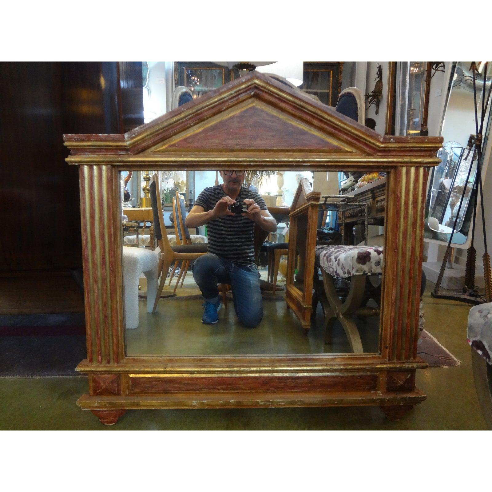 Pair of Italian mirrors, n
Neoclassical style painted and giltwood. Pair of Italian Palladian architectural style horizontal painted and gilt wood mirrors, circa 1920. This beautiful matching pair of Neoclassical style antique mirrors would look