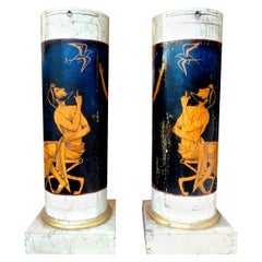 Pair of Antique Italian Neoclassical Style Painted Column Pedestal Cabinets