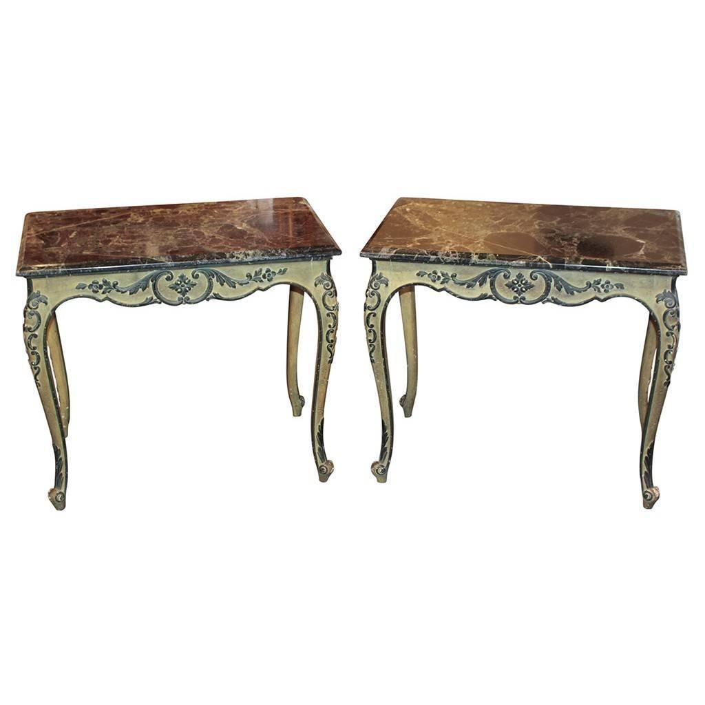 Pair of Antique Italian Painted Side Tables