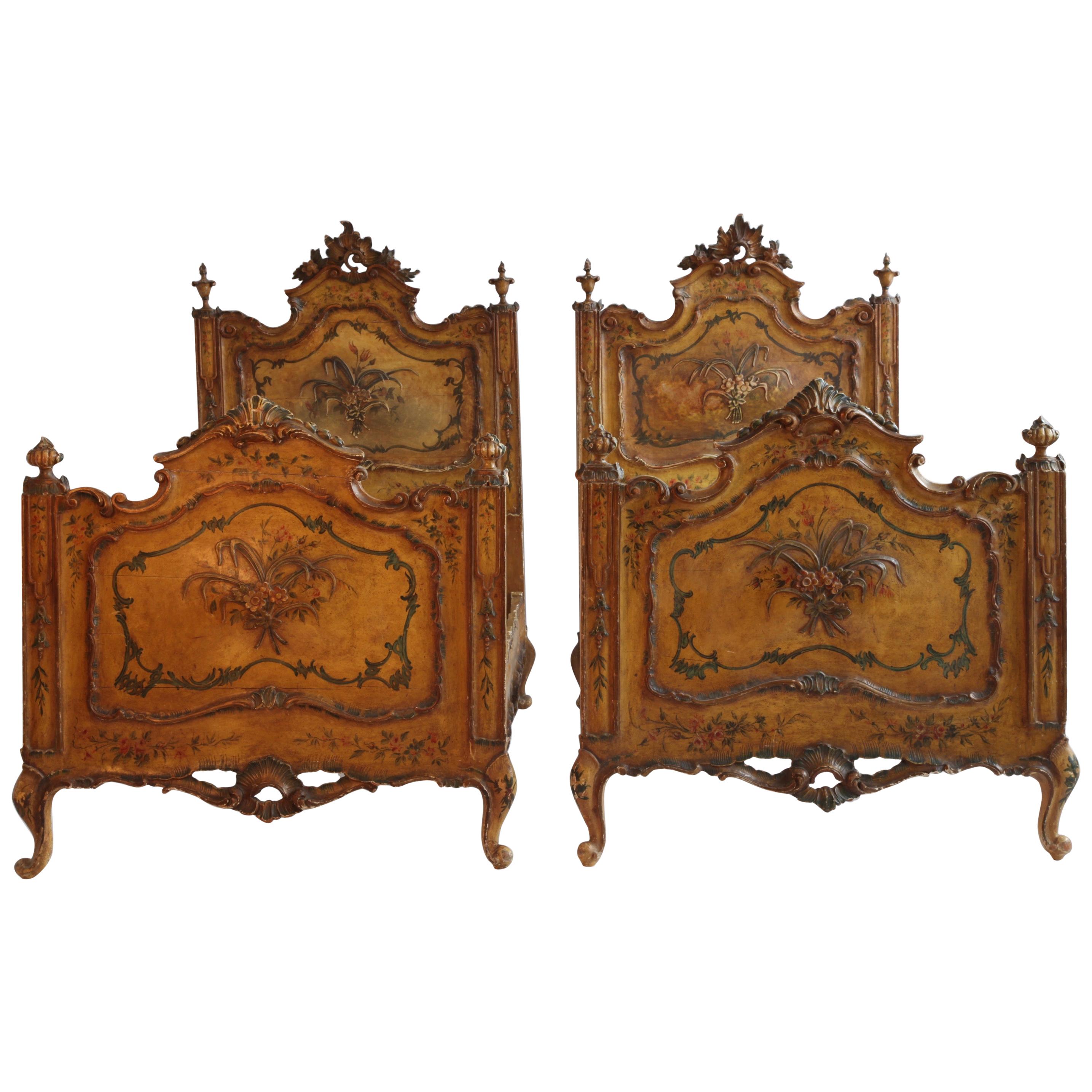 Pair of Antique Italian Painted Venetian Beds