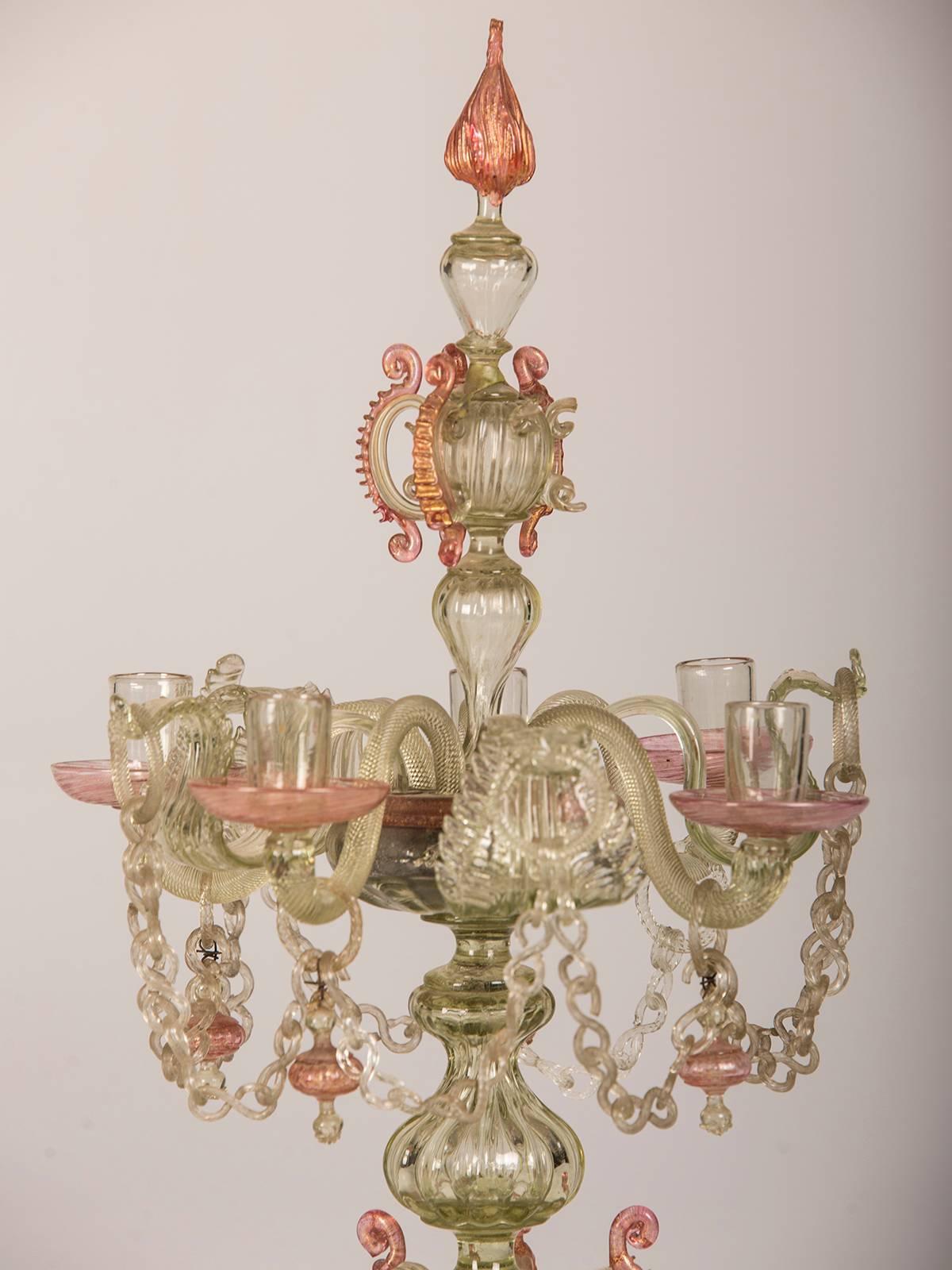 Pair of Antique Italian Rococo Venetian Glass Candelabra, Italy, late 19th c. 5