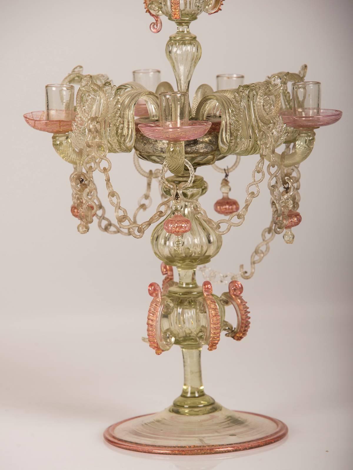 Pair of Antique Italian Rococo Venetian Glass Candelabra, Italy, late 19th c. 8