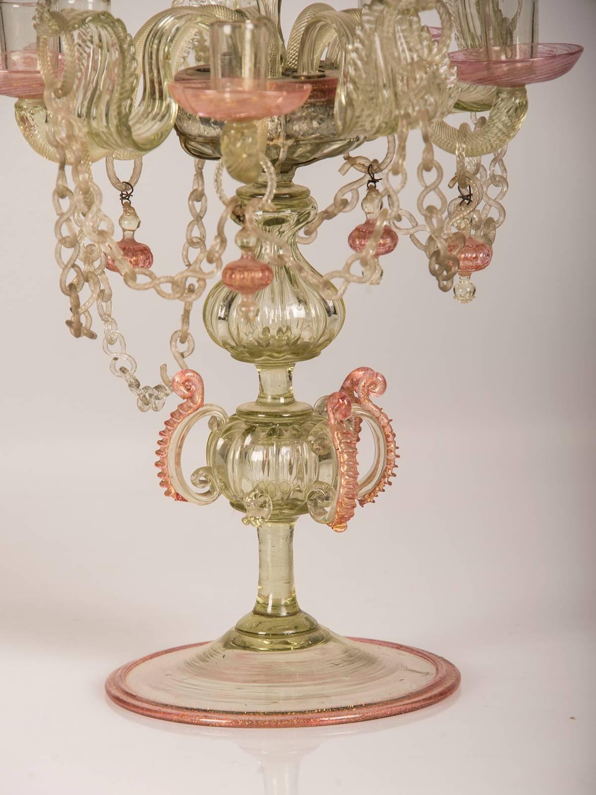 Pair of Antique Italian Rococo Venetian Glass Candelabra, Italy, late 19th c. 10