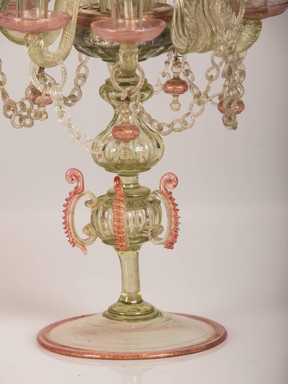 Hand-Crafted Pair of Antique Italian Rococo Venetian Glass Candelabra, Italy, late 19th c.