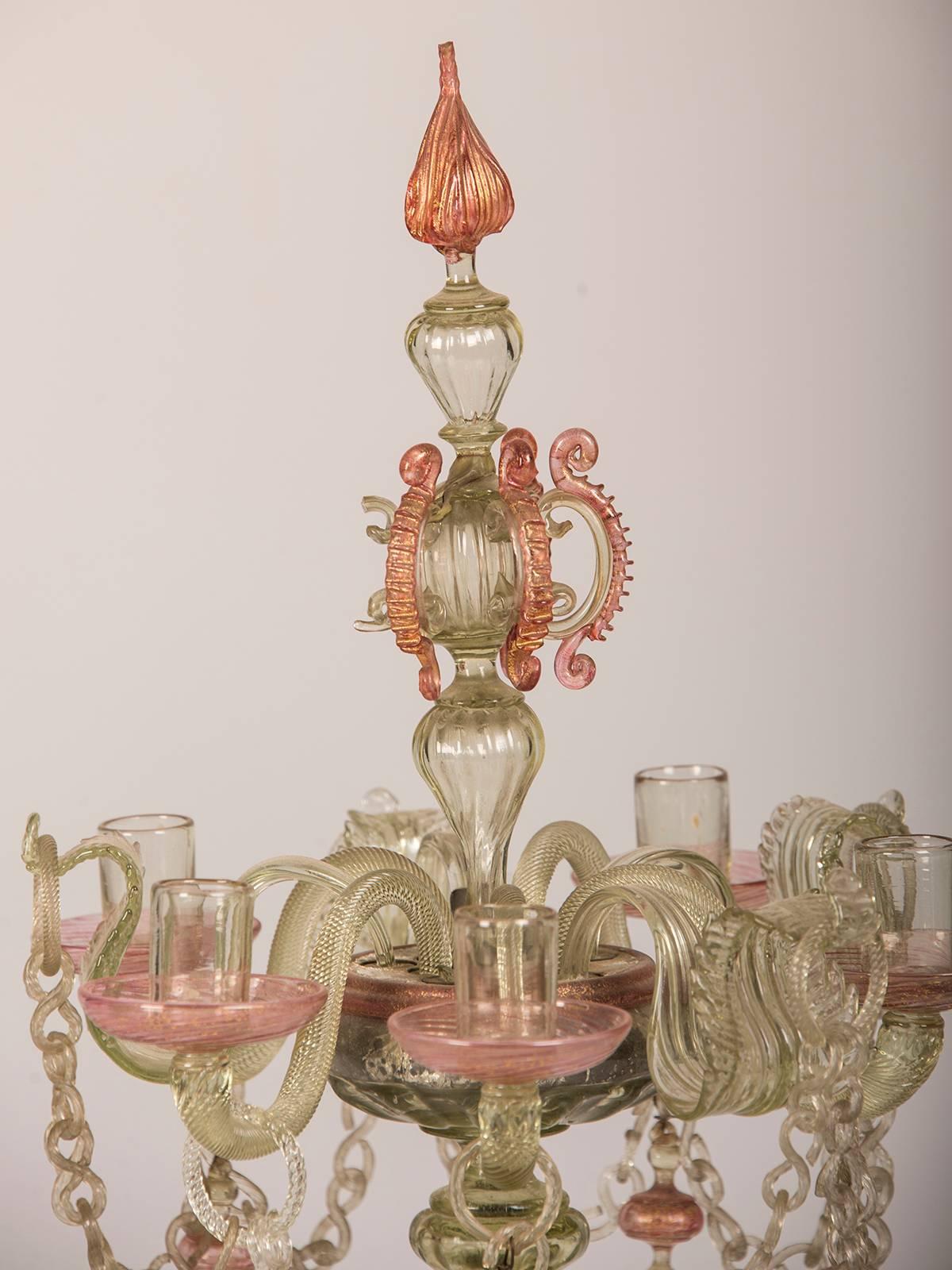 Pair of Antique Italian Rococo Venetian Glass Candelabra, Italy, late 19th c. In Excellent Condition In Houston, TX