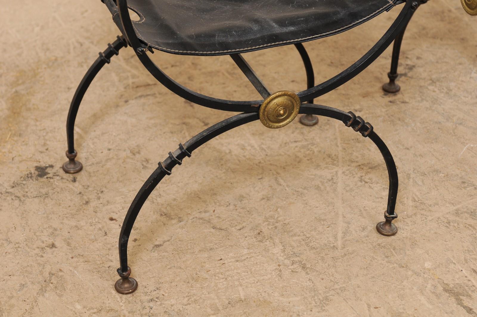 Pair of Antique Italian Savonarola Chairs with Black Leather 6