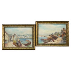 Pair of Antique Italian School Oil on Board Village Paintings, Framed, C1920