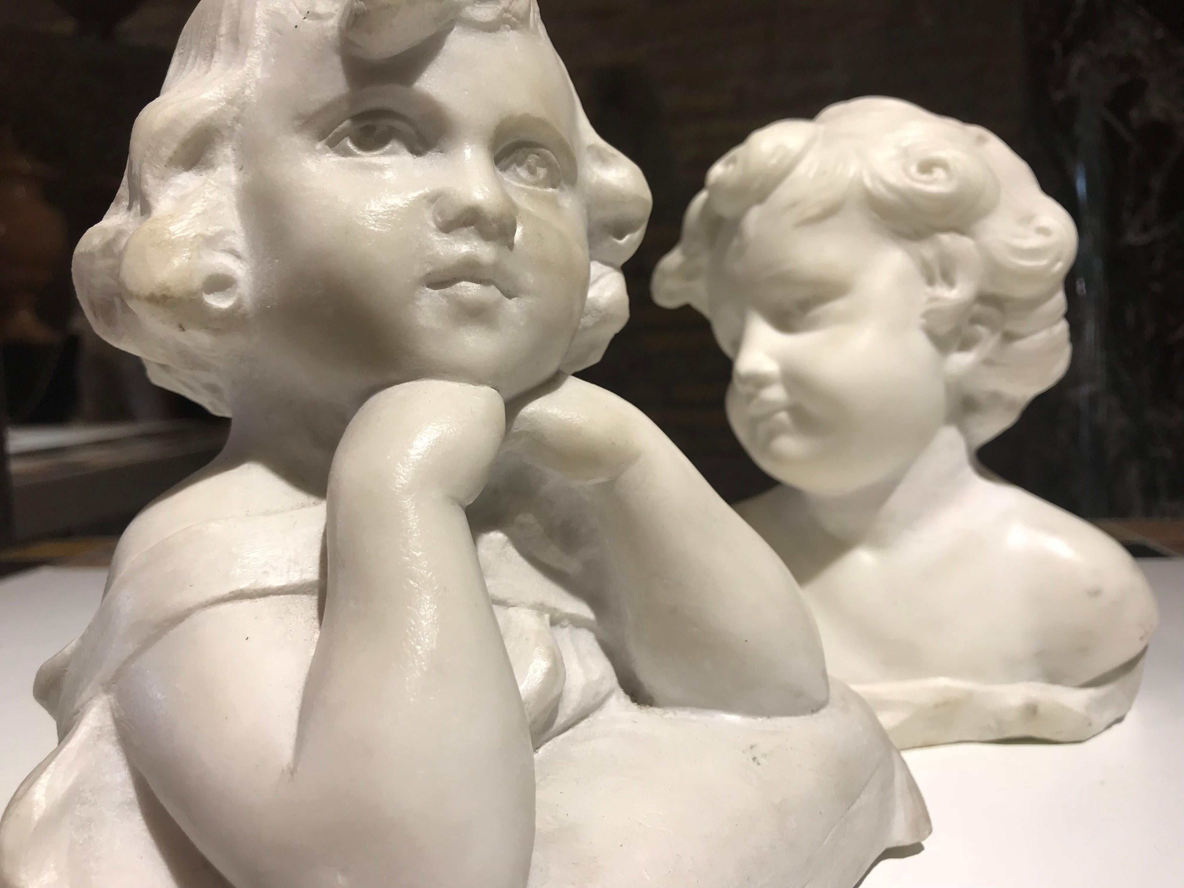 Pair of Antique Italian Sculpture of Cherub 19th Century Statuary White Marble In Good Condition For Sale In Roma, IT