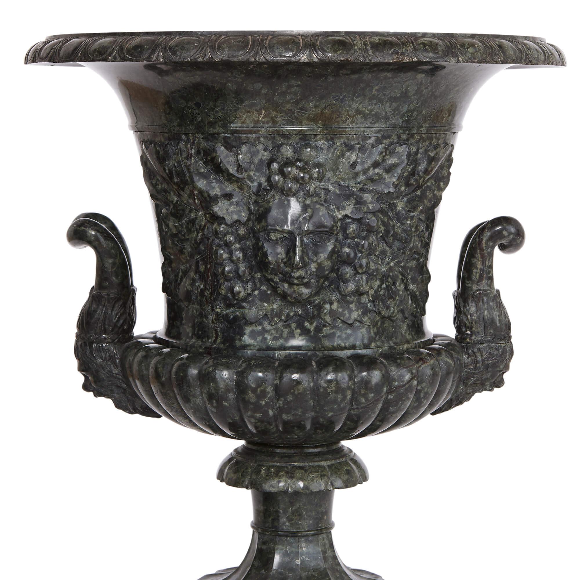 Neoclassical Pair of Antique Italian Serpentine Marble Vases For Sale