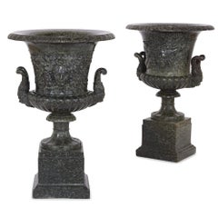 Pair of Antique Italian Serpentine Marble Vases
