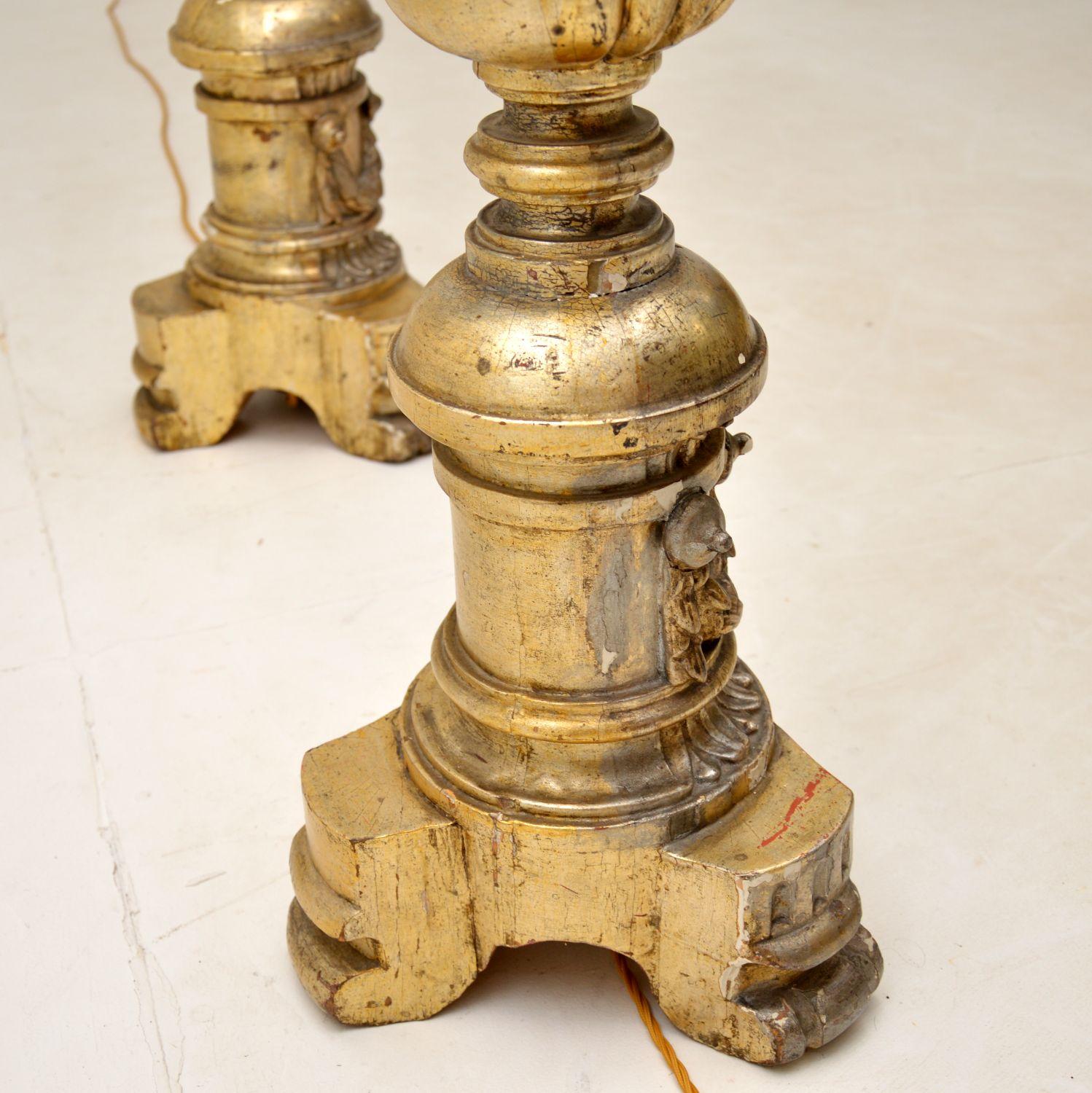 Pair of Antique Italian Silver Gilt Floor Lamps 1