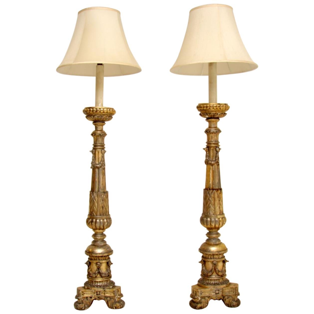 Pair of Antique Italian Silver Gilt Floor Lamps