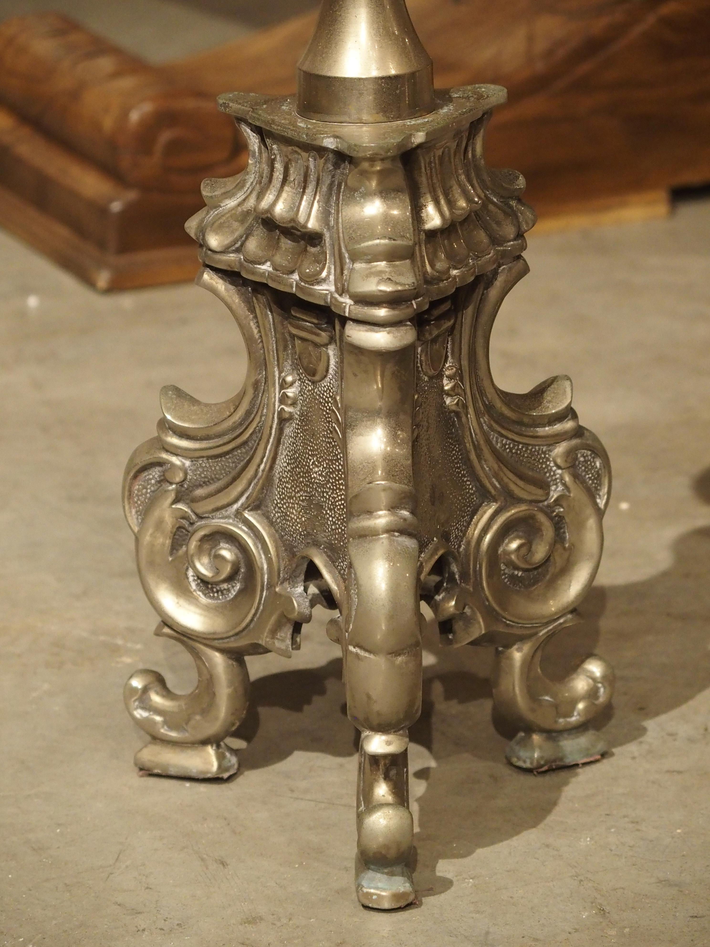 Pair of Antique Italian Silvered Bronze Candlesticks, Circa 1880 For Sale 7