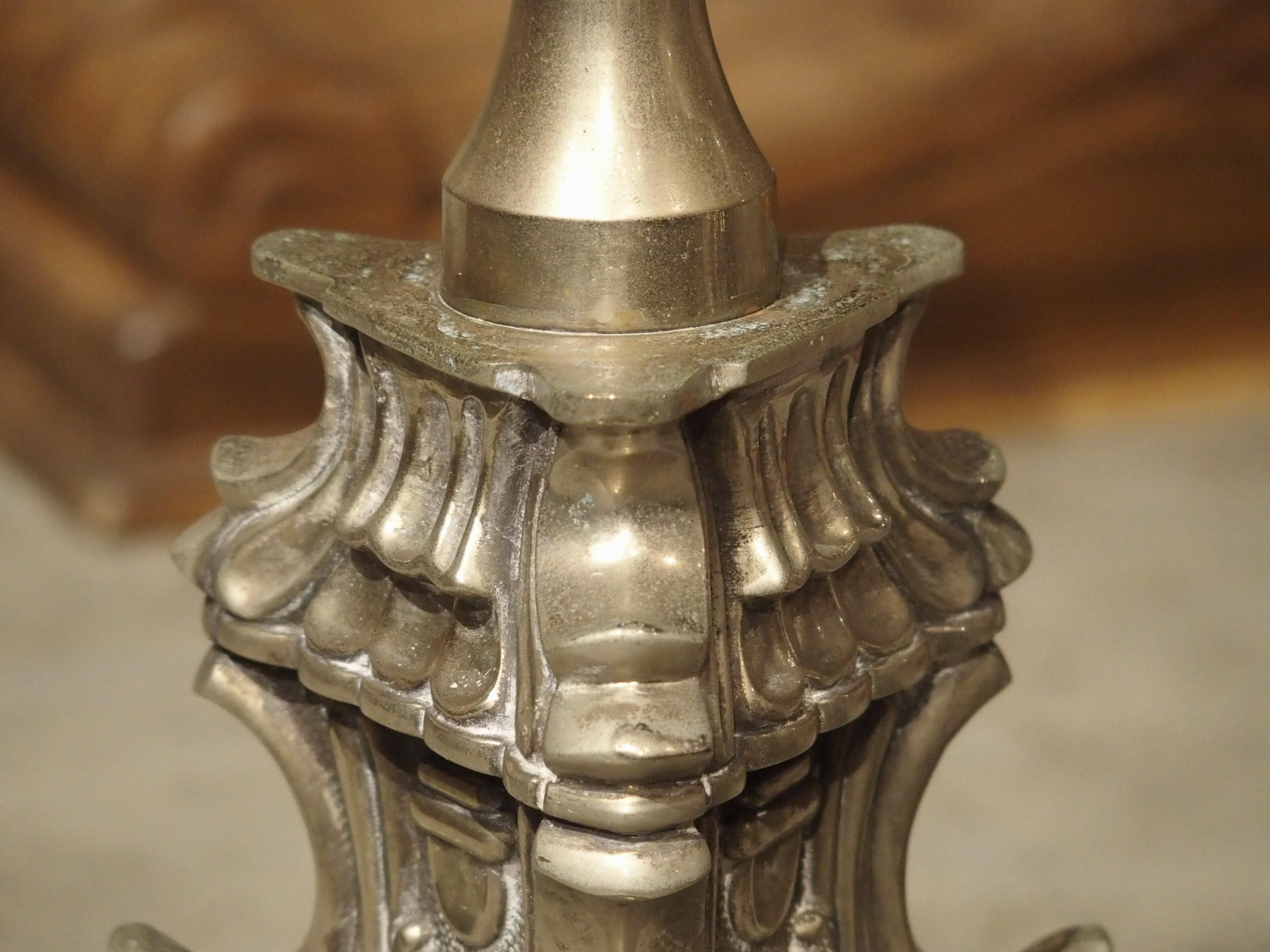Pair of Antique Italian Silvered Bronze Candlesticks, Circa 1880 For Sale 8