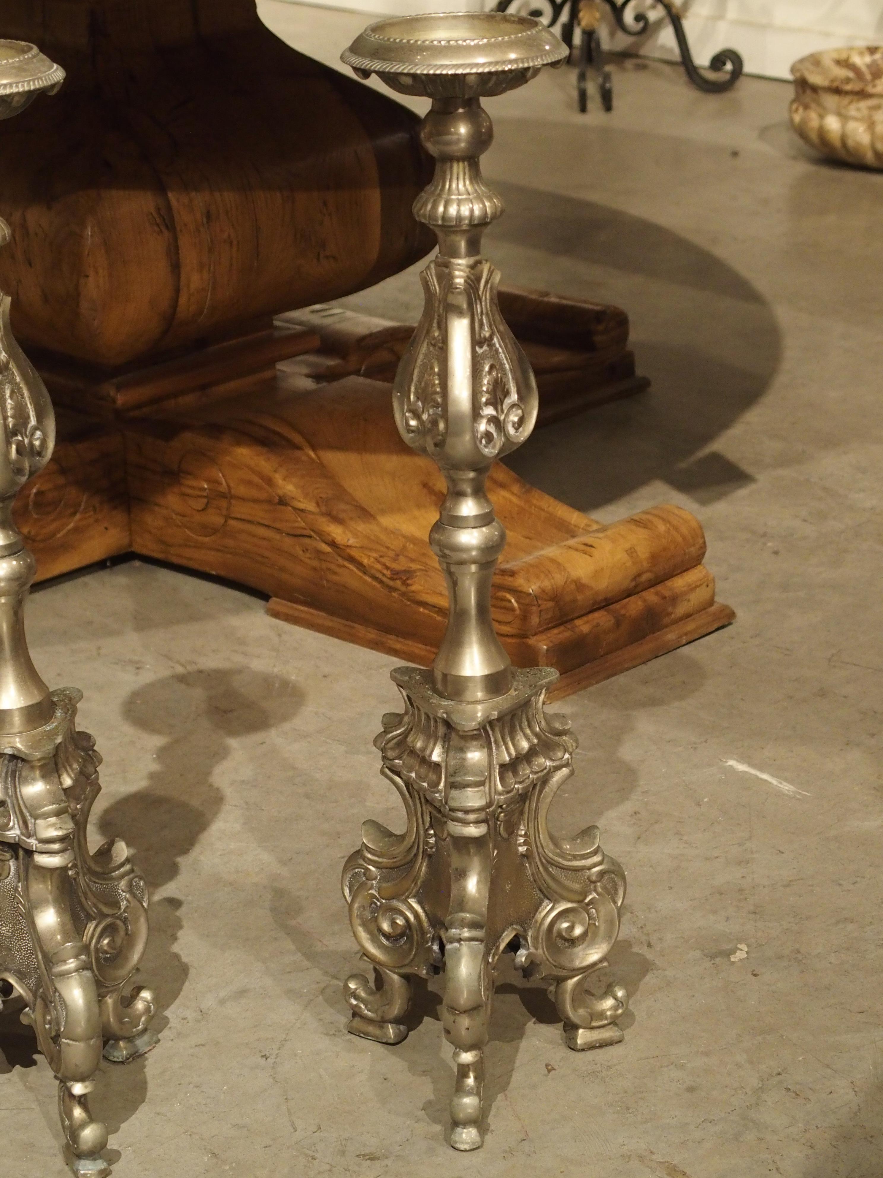 Pair of Antique Italian Silvered Bronze Candlesticks, Circa 1880 For Sale 10