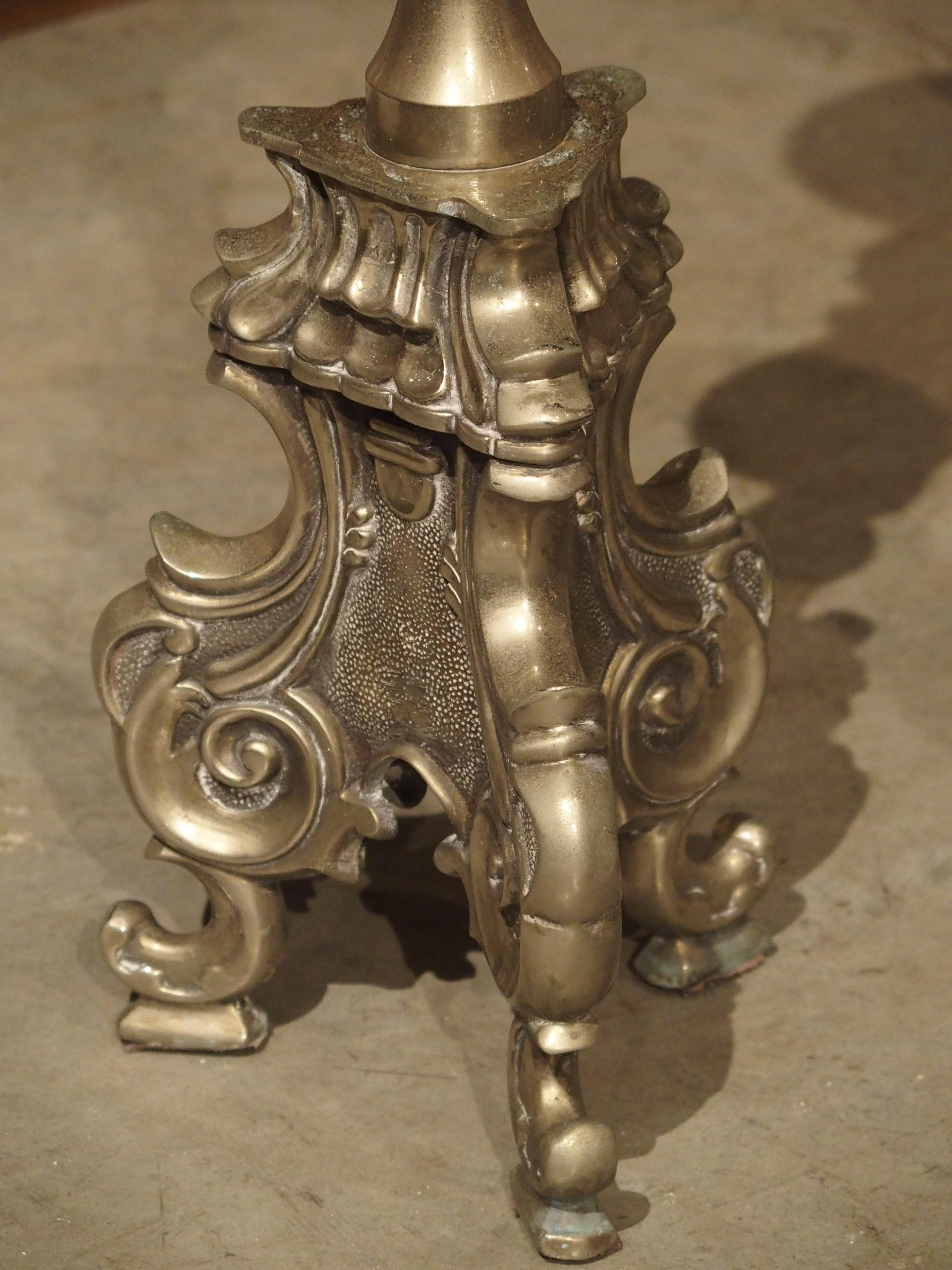 Coppia di antichi candelabri italiani in bronzo argentato, circa 1880 in vendita 8