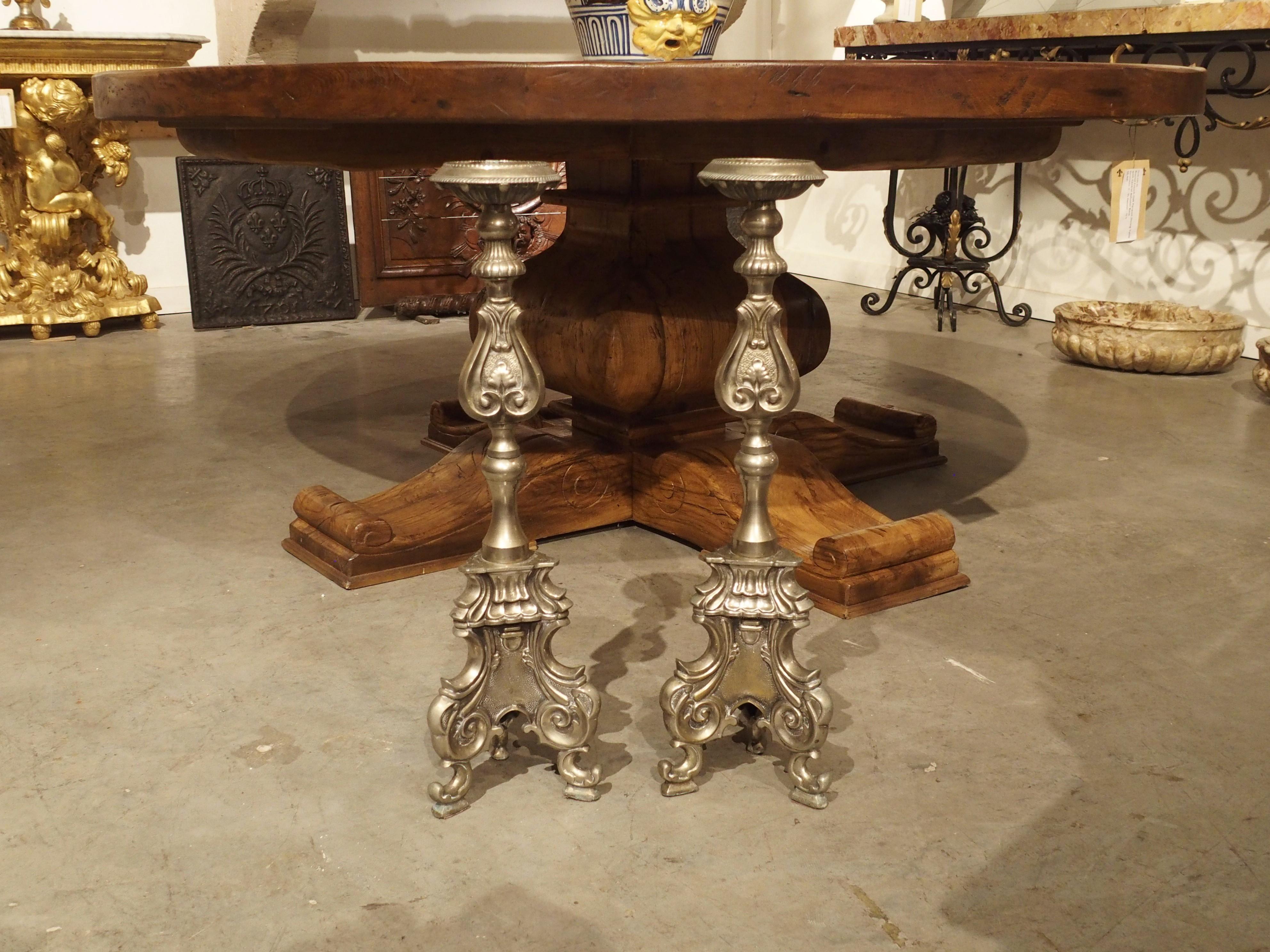 Pair of Antique Italian Silvered Bronze Candlesticks, Circa 1880 In Good Condition For Sale In Dallas, TX