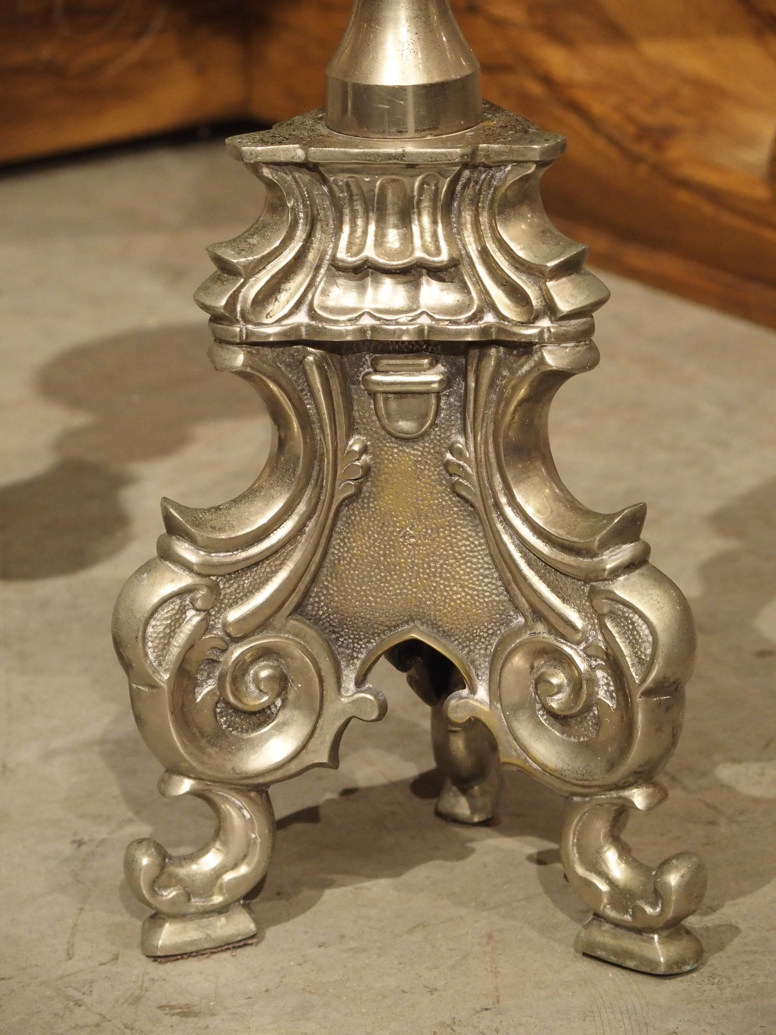 Pair of Antique Italian Silvered Bronze Candlesticks, Circa 1880 For Sale 1