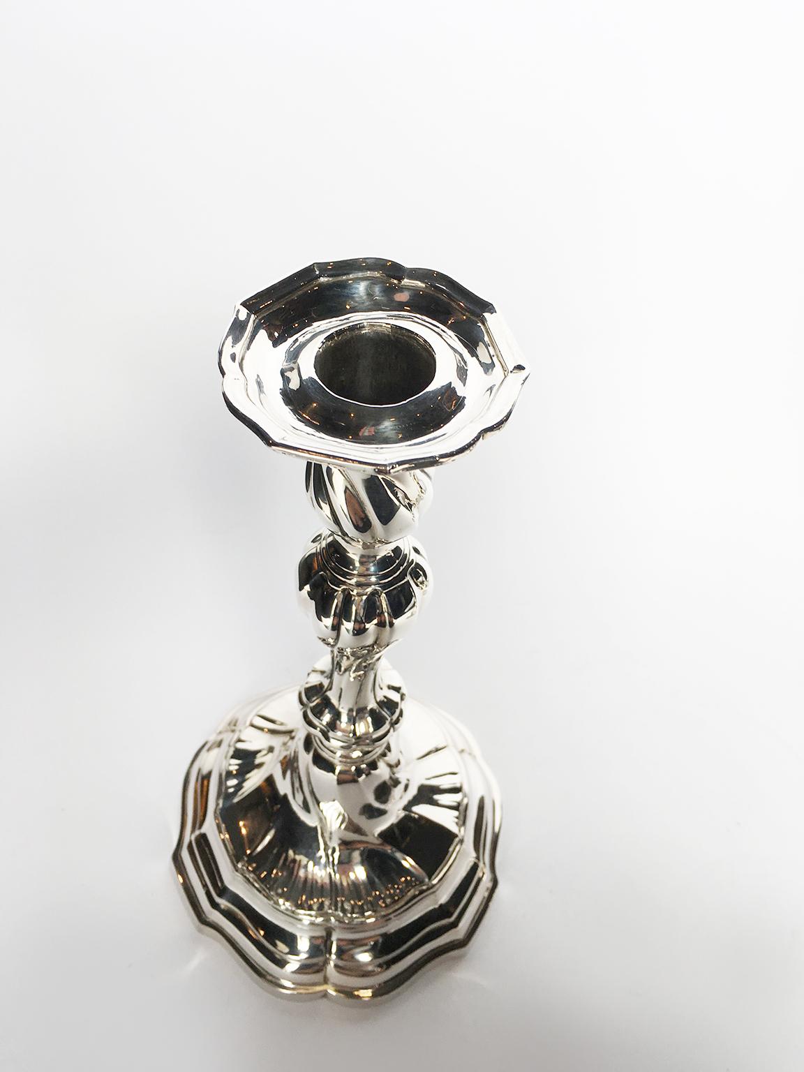 Late 18th Century Pair of Antique Italian Sterling Silver Candlesticks/Candleholders, circa 1770