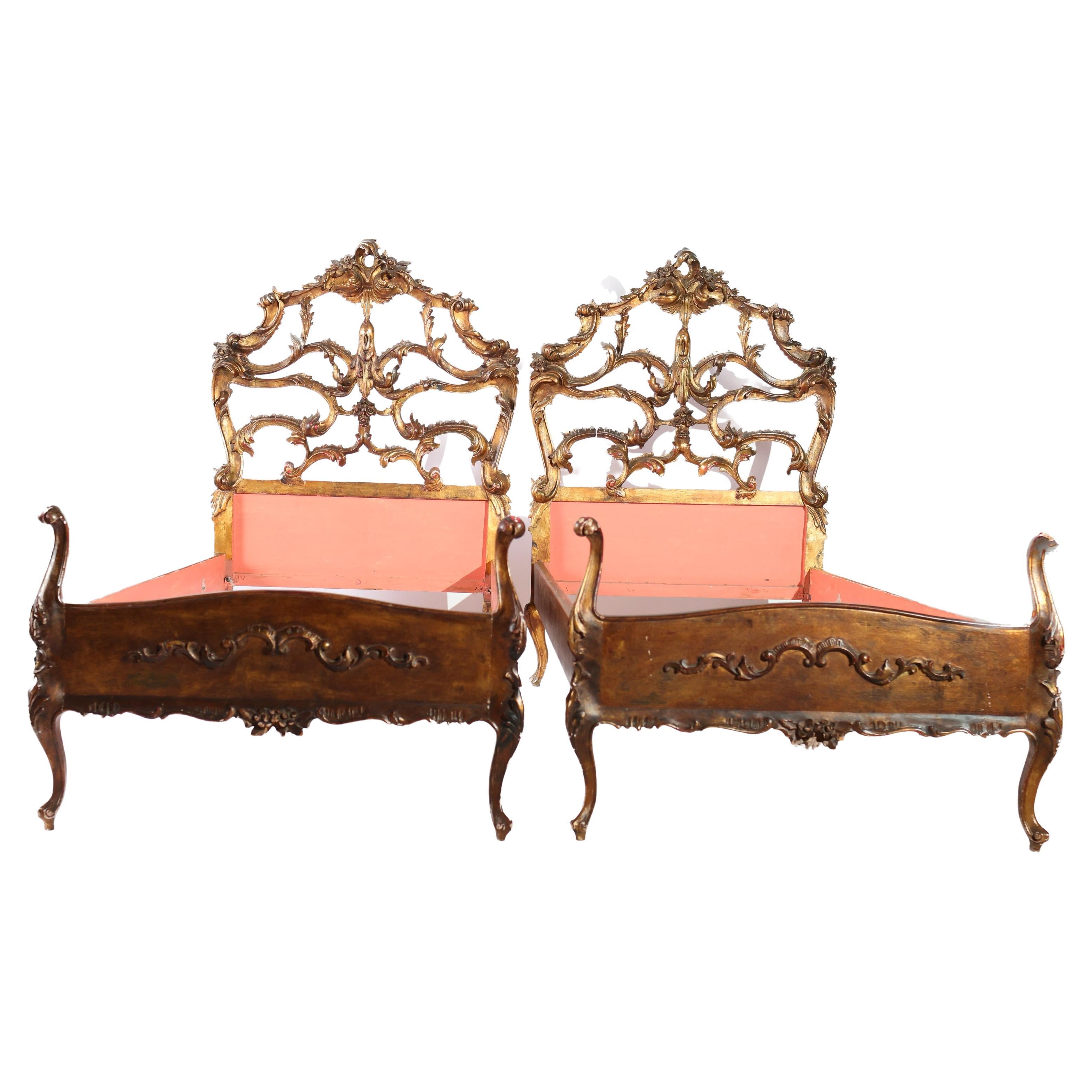 Pair of Antique Italian Twin Giltwood Beds For Sale
