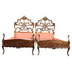 Pair of Antique Italian Twin Giltwood Beds