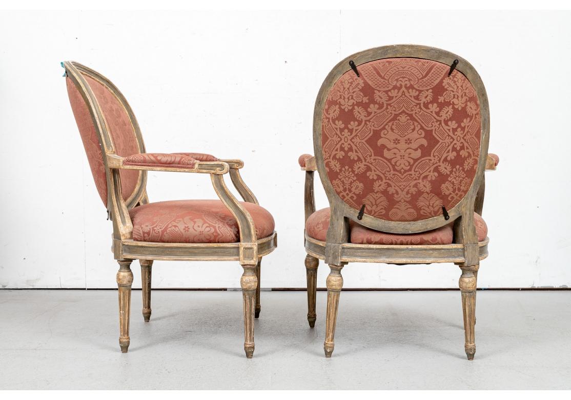 Fabric Pair of Antique Italian Upholstered Fauteuils, Dennis & Leen For Sale