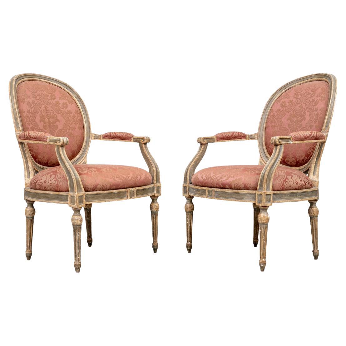 Pair of Antique Italian Upholstered Fauteuils, Dennis & Leen