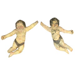 Paar antike italienische Wandbehänge Cherub