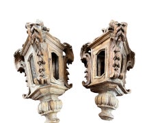 Paire de lanternes anciennes en noyer italien, Lanterne Processionali, Lanternoni