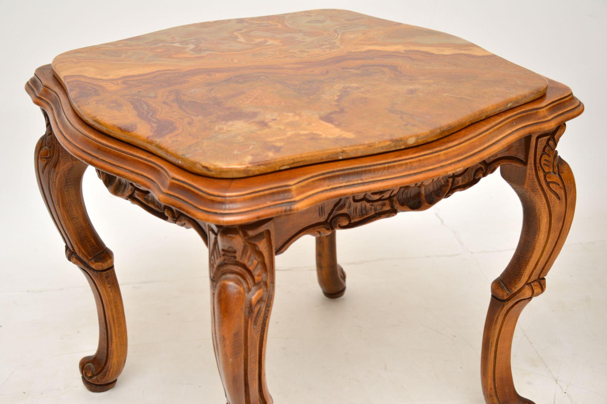 Mid-20th Century Pair of Antique Italian Walnut & Onyx Side Tables For Sale
