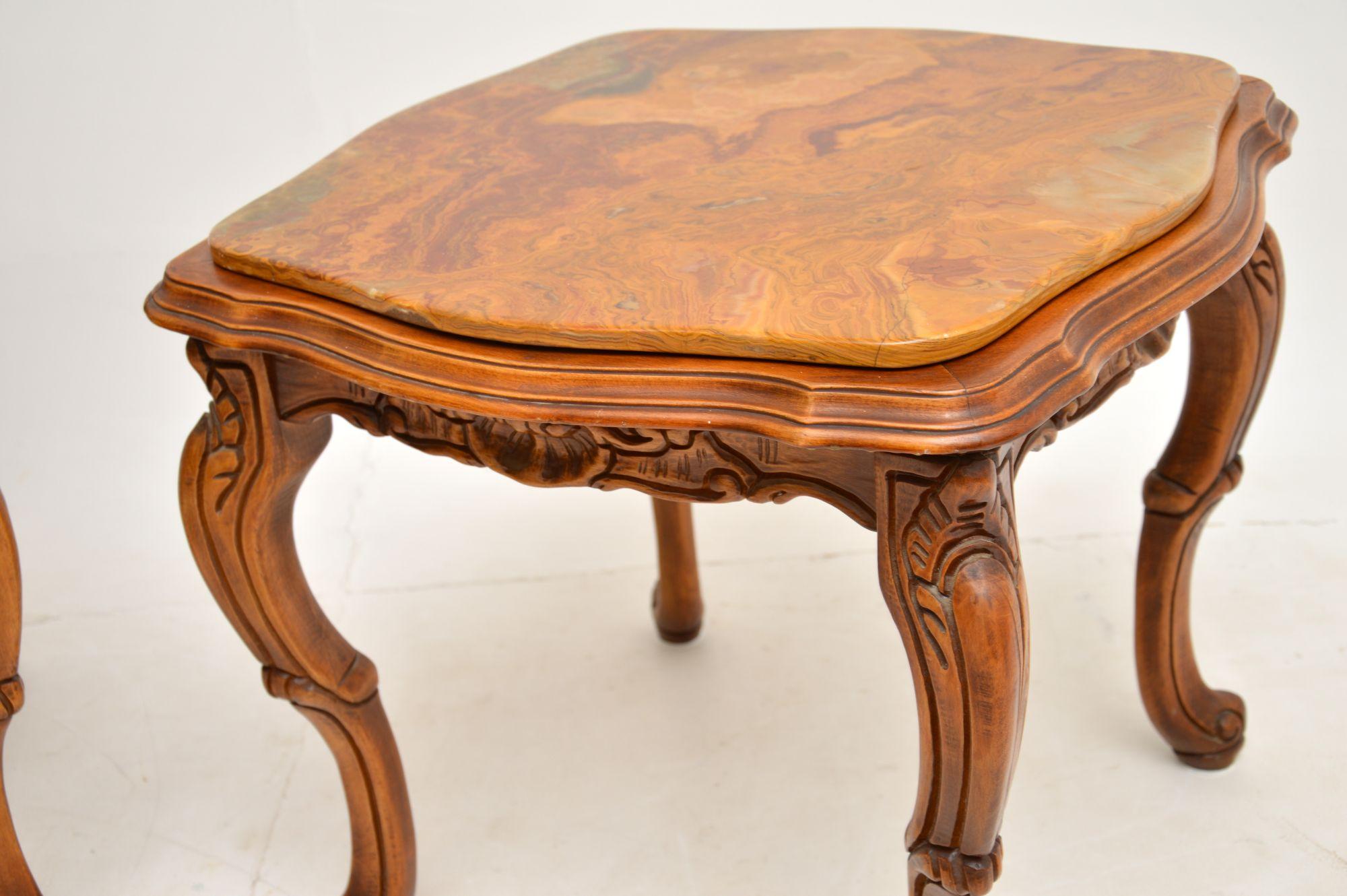 Pair of Antique Italian Walnut & Onyx Side Tables For Sale 1