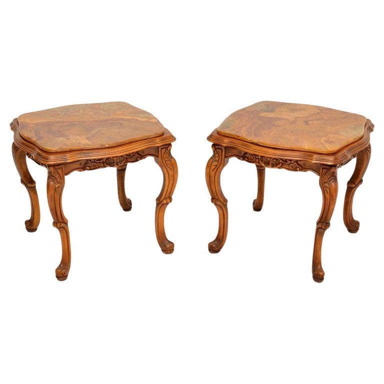 Pair of Antique Italian Walnut and Onyx Side Tables For Sale at 1stDibs
