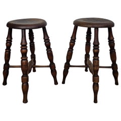 Pair of Antique Italian Walnut Side Tables or Stools with Carved Turned Legs