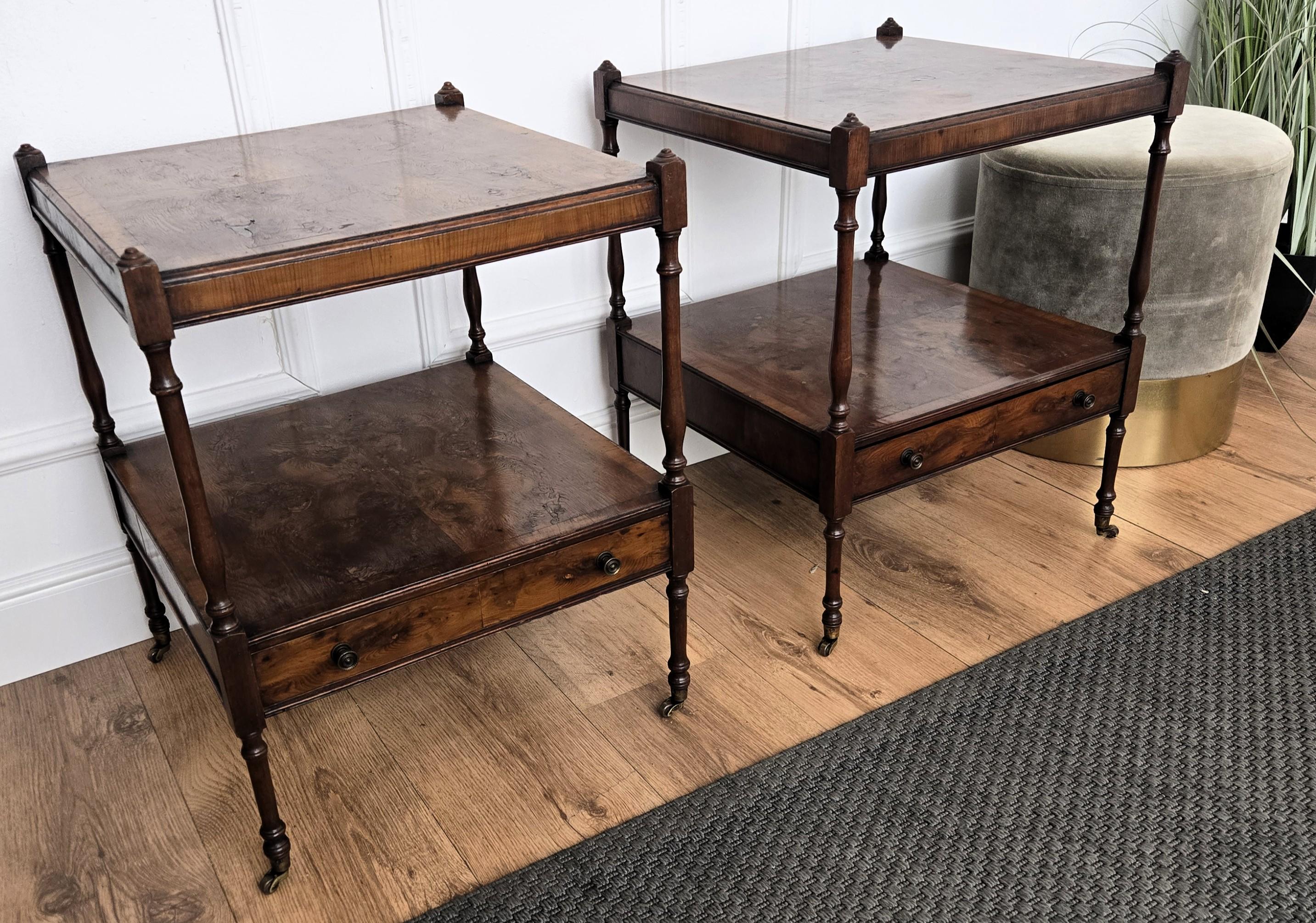 Brass Pair of Antique Italian Wood Night Stands Bed or Side Tables For Sale