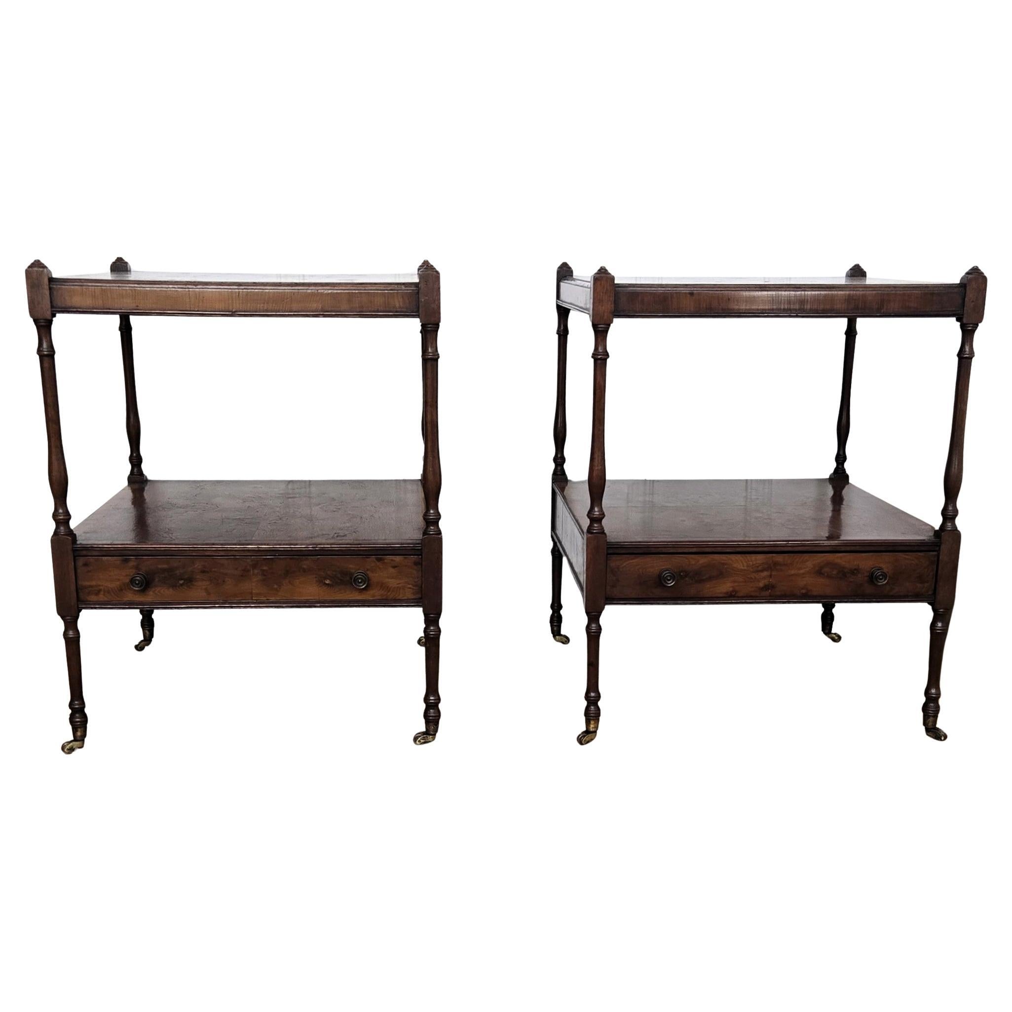 Pair of Antique Italian Wood Night Stands Bed or Side Tables