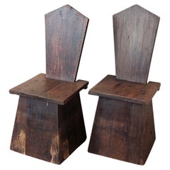 Pair of Antique Italian Wooden Folk Art Chairs