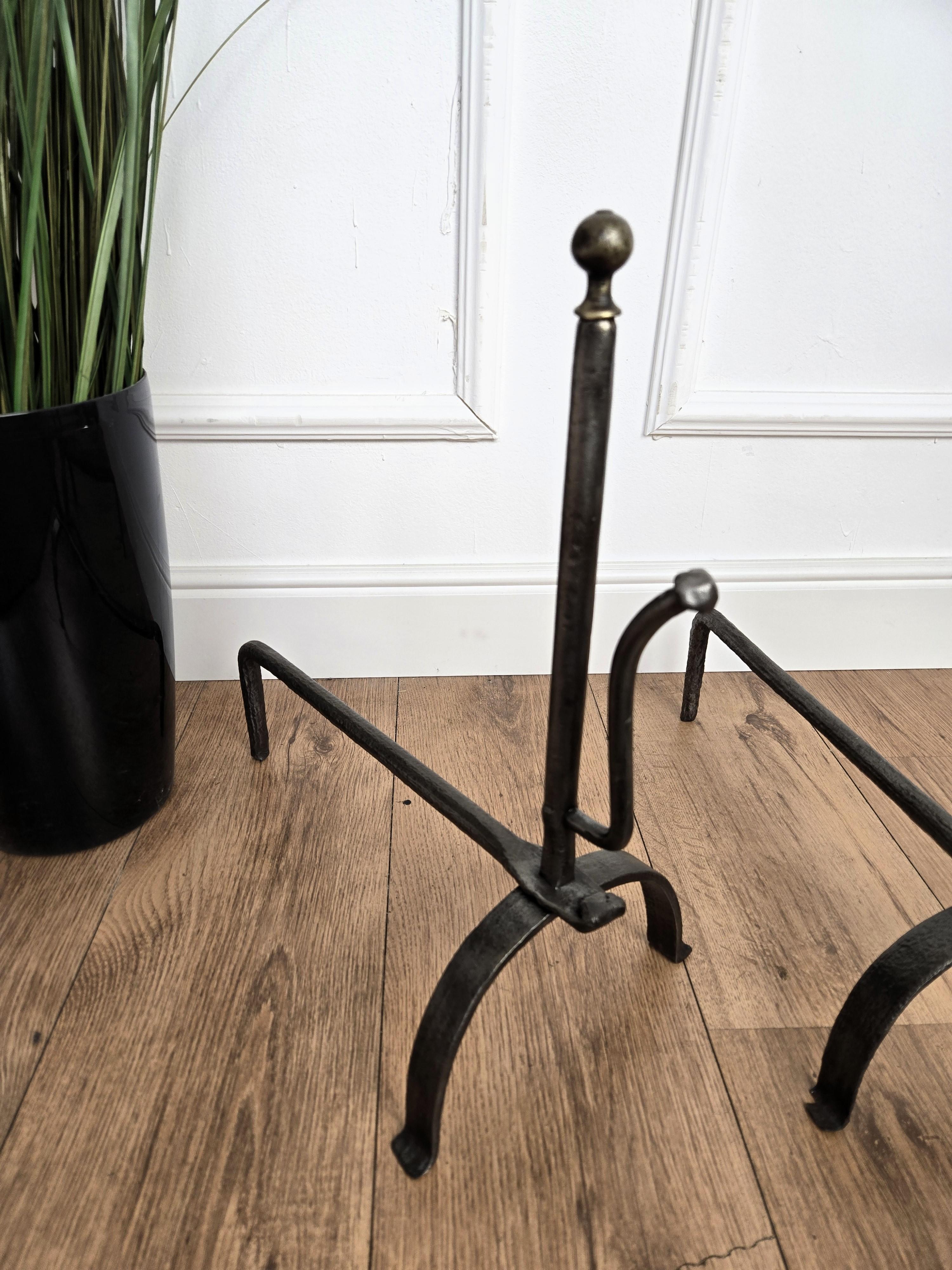 Italiano Coppia di antichi androni italiani in ferro battuto per caminetto in vendita